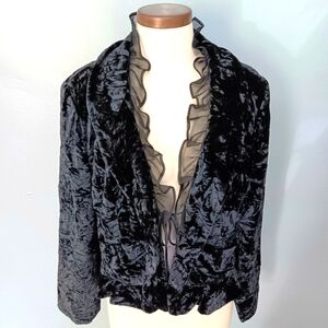 Vintage Y2K crushed velvet jacket with ruffle trim. Focus 2000. Size 14